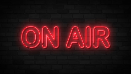 On air neon sign light on brick wall background. Glowing large text abstract concept.