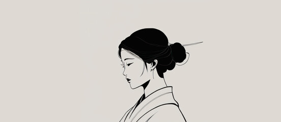 Mujer japonesa con roma tradicional, fondo minimalista, ilustración, creado con IA generativa