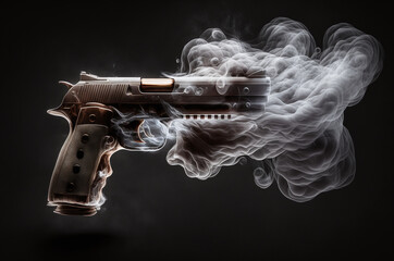A gun with smoke coming out of it on a black background