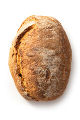Round bread made from dark flour.	view from above