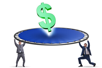 Monetary concept with currency bouncing off the trampoline