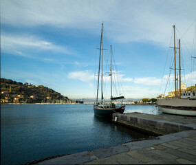 Fototapeta na wymiar old luxury yacht in le grazie harbour in la spezia