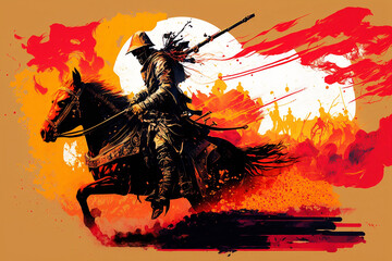 Naklejka premium Galloping Glory: The Majestic Samurai on Horseback