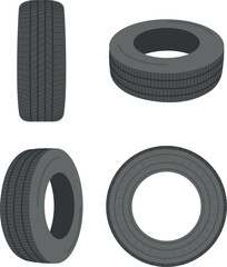 Tires for cars, various positions, vector illustration