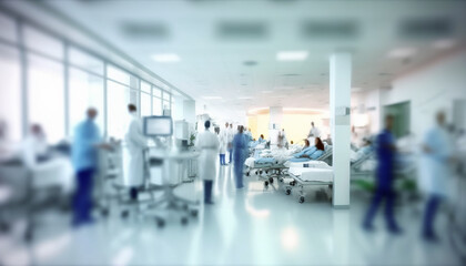 Blurry busy hospital scene. generative AI - obrazy, fototapety, plakaty