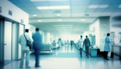 Blurry busy hospital scene. generative AI