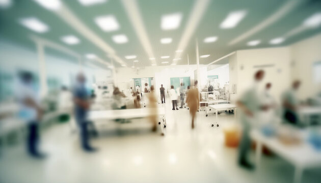 Blurry Busy Hospital Scene. Generative AI