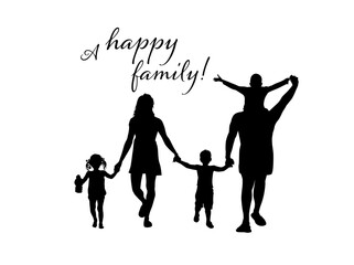 Fototapeta na wymiar Silhouette of a family holding hands. Large happy family. Vector illustration