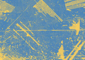 Glitch distorted grunge background . Noise destroyed texture . Trendy defect error shapes . grunge texture . Distressed effect .Vector shapes with a duo tone halftone dots screen print texture.