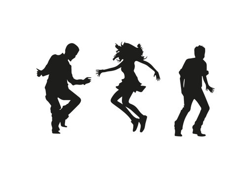 Silhouette Of Dancing People. Vector. 