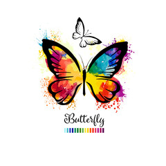 Beautiful colorful logo butterfly. Watercolor paint bright butterfly. Vector illustration