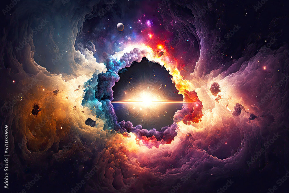 Wall mural explosion of the universe and powerful bright energy of the universe, generative ai