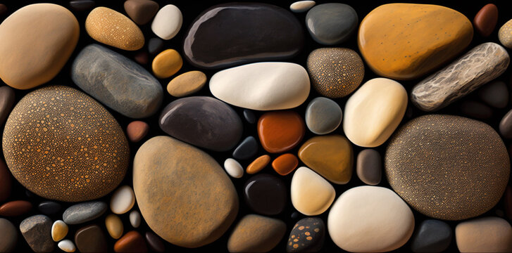 Background of smooth polished river rocks by generative AI