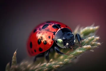 Papier Peint photo Photographie macro macro image, of a red ladybug in the grass, ai generative