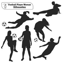 Vector collection of Female playing Soccer or football silhouettes in different poses