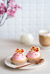 Delicious caramel Valentine's Day Cupcakes With Heart Shape and raspberry taste