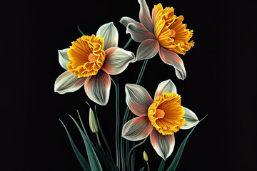 Fototapeta na wymiar Dafodil Flowers, Illustration, Generative AI