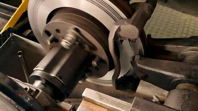 Automotive Disc Brake Skimming Lathe close up filings