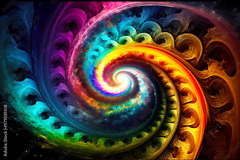 Wall mural rainbow energy of the universe flowing in spiral pattern, generative ai