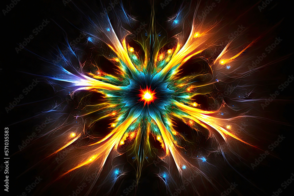 Wall mural energy of the universe in form of burning multicolored star, generative ai