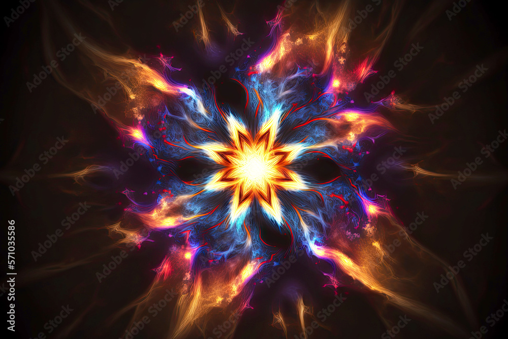 Wall mural energy of the universe in form of burning multicolored star, generative ai