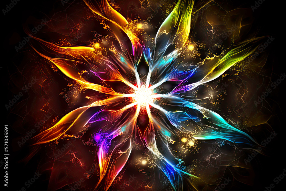 Wall mural energy of the universe in form of burning multicolored star, generative ai
