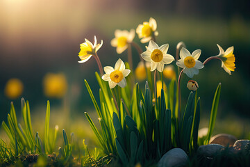 Obraz premium Dafodil Flowers, Illustration, Generative AI