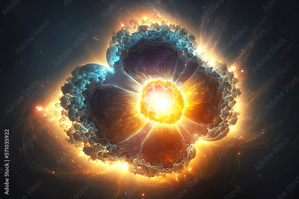 Wall mural cosmic explosion of glowing cosmic energy particles in form of universe, generative ai