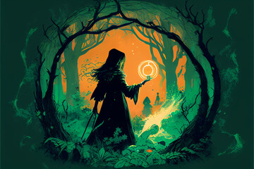 dark witch in a magical forest, generative AI