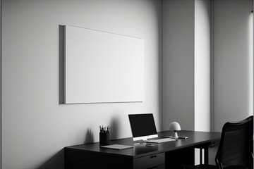Minimal office space with blank canvas/picture space on the walls for advertising