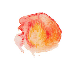 Orange, yellow wide watercolor brushstroke backdrop. Hand drawn water strokes, paper texture, isolated spot. Wet brush painted smudge abstract design art template. png