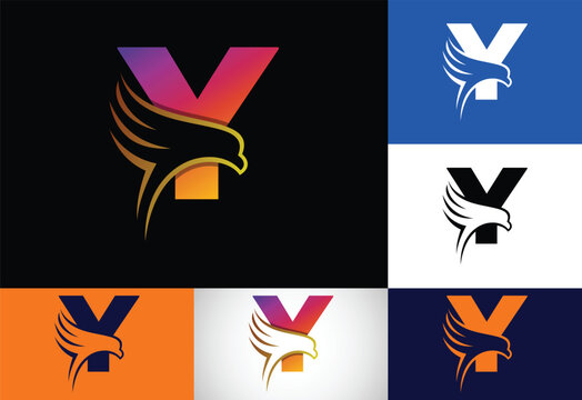 Initial Y monogram letter with Eagle head negative space symbol. Creative Eagle head logo design