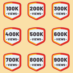 views logo badge label set 100k to 900k plus views celebration banner