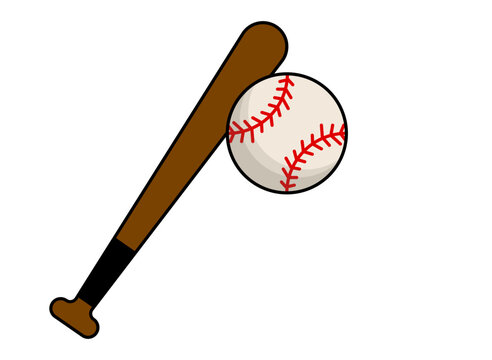 Baseball bat with the ball that is about to hit it, on a white background