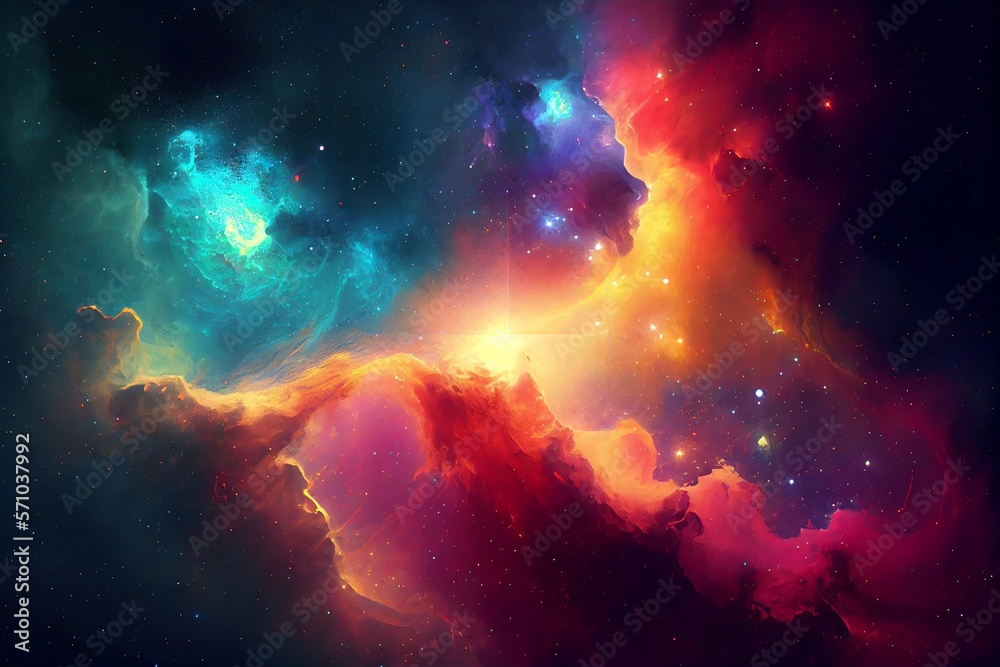 Wall mural deep space abstract colorful background with galaxy, stars and cosmic gas nebula type. generative ai