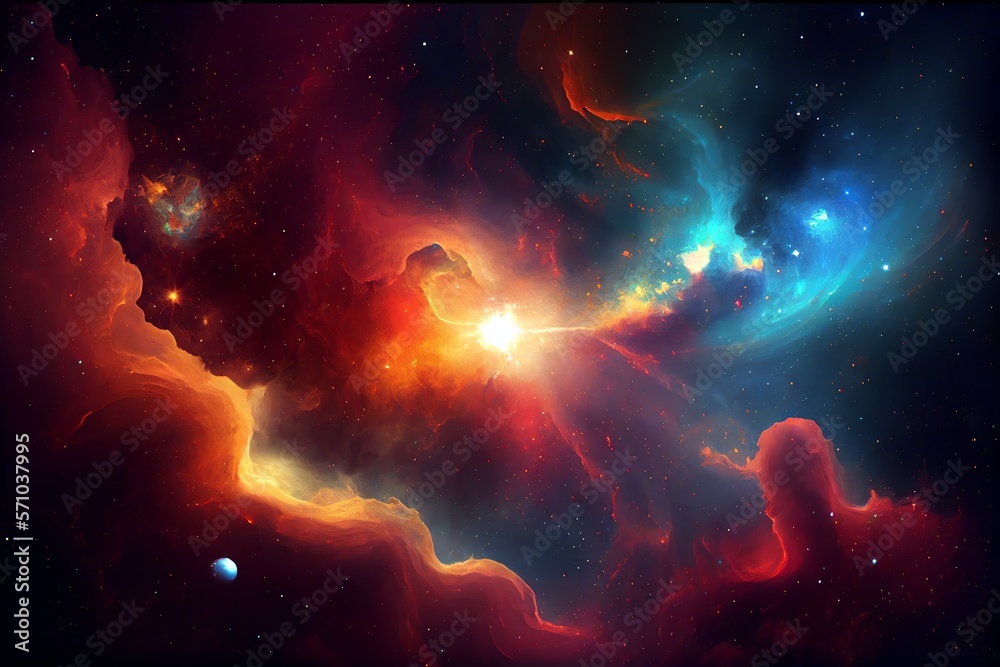 Wall mural deep space abstract colorful background with galaxy, stars and cosmic gas nebula type. generative ai