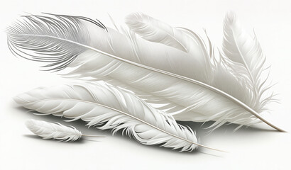 White feathers on white background. Generative AI