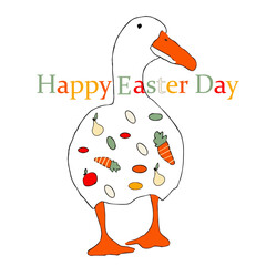 Duck with a bouquet of flowers. Happy Easter Day.