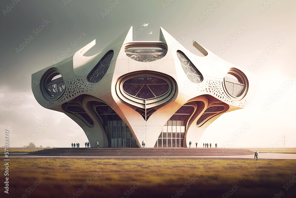 Wall mural futuristic university building in shape of ideal extraterrestrial structure, generative ai