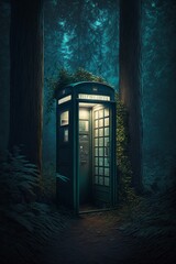 illustration, phone booth in the forest, ai generative