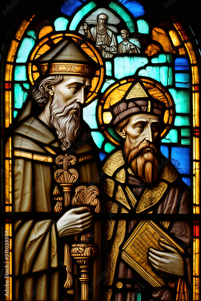 Wall mural saints cyril and methodius, christian stained-glass window, christian icon.