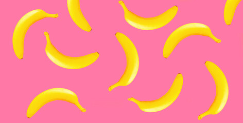 Stylish creative image yellow banana on pink background