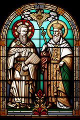 Saints Cyril and Methodius, Christian stained-glass window, Christian icon.