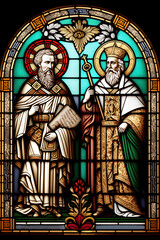 Obraz premium Saints Cyril and Methodius, Christian stained-glass window, Christian icon.