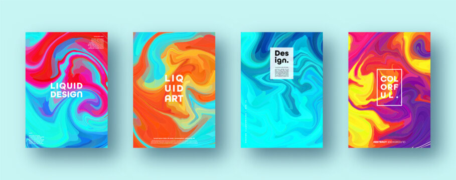 Colorful abstract geometric background. Liquid dynamic gradient waves. Fluid marble texture. Modern covers set. Vector illustration