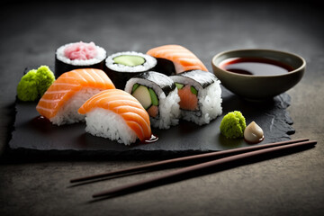 sushi with chopsticks