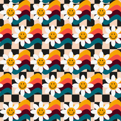 Retro Vintage pattern with flowers in 60s style . Vector illustration