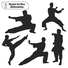 Vector collection of martial art man silhouettes in different poses