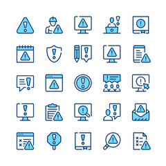 Warning line icons. Set of warning icons. Blue color. Vector line icons set