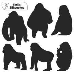 Collection of Animal gorilla silhouettes in different poses